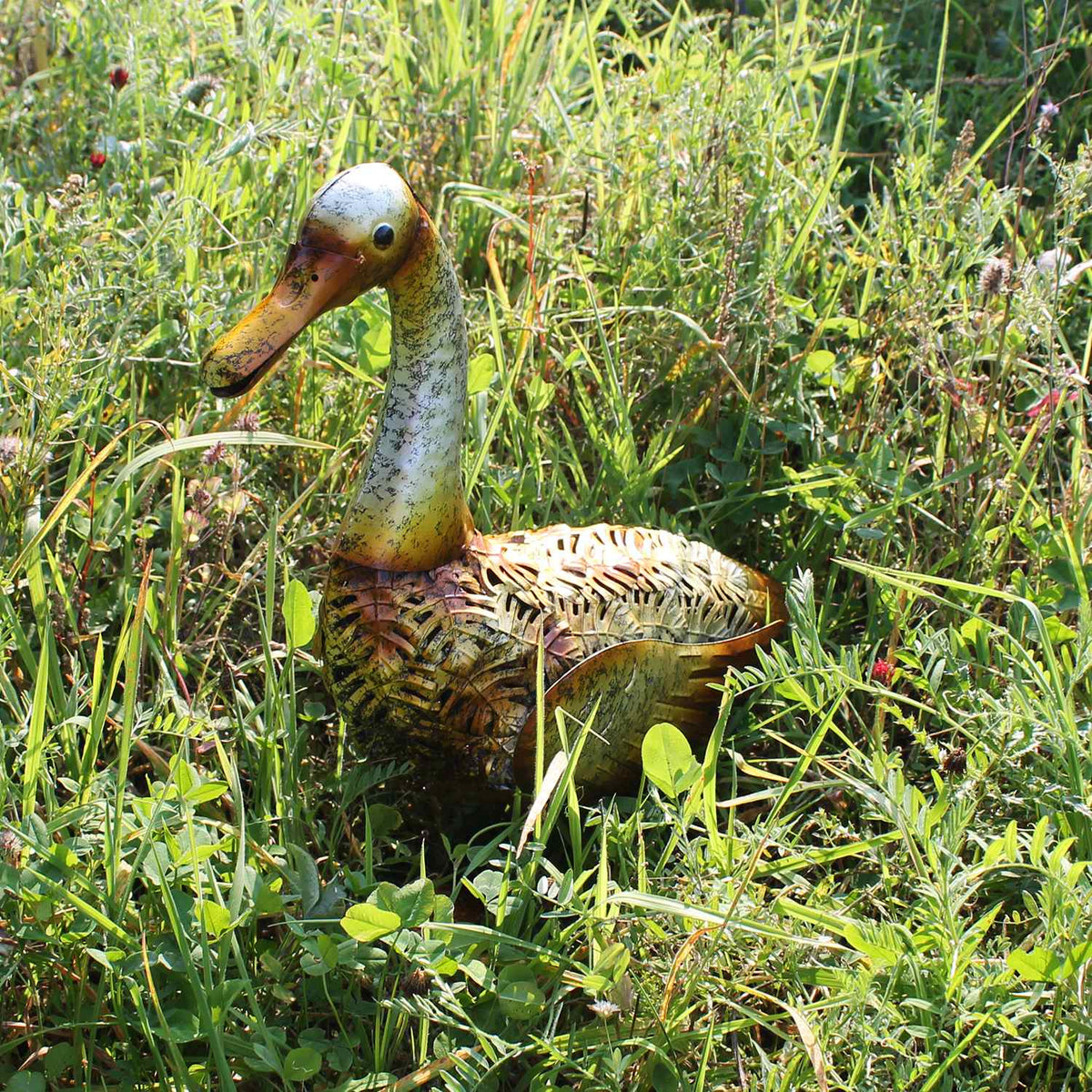 Große Metall-Enten Dekofigur für den Garten – handbemalt in 2 Farben
