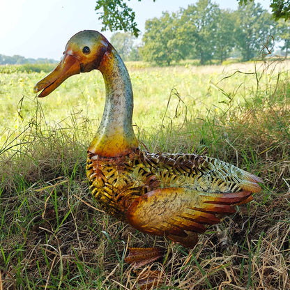 Große Metall-Enten Dekofigur für den Garten – handbemalt in 2 Farben