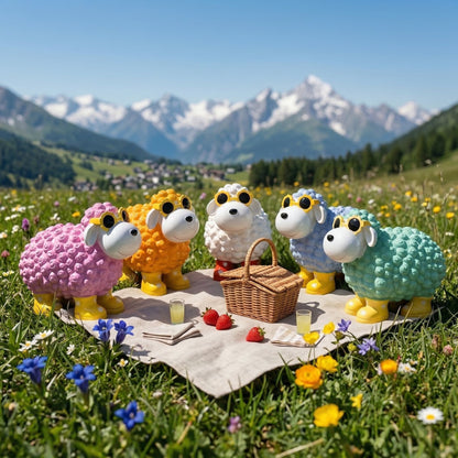 Bunte Schaffiguren mit Blumenbrille – Deko Schaf aus Polyresin für Garten & Zuhause