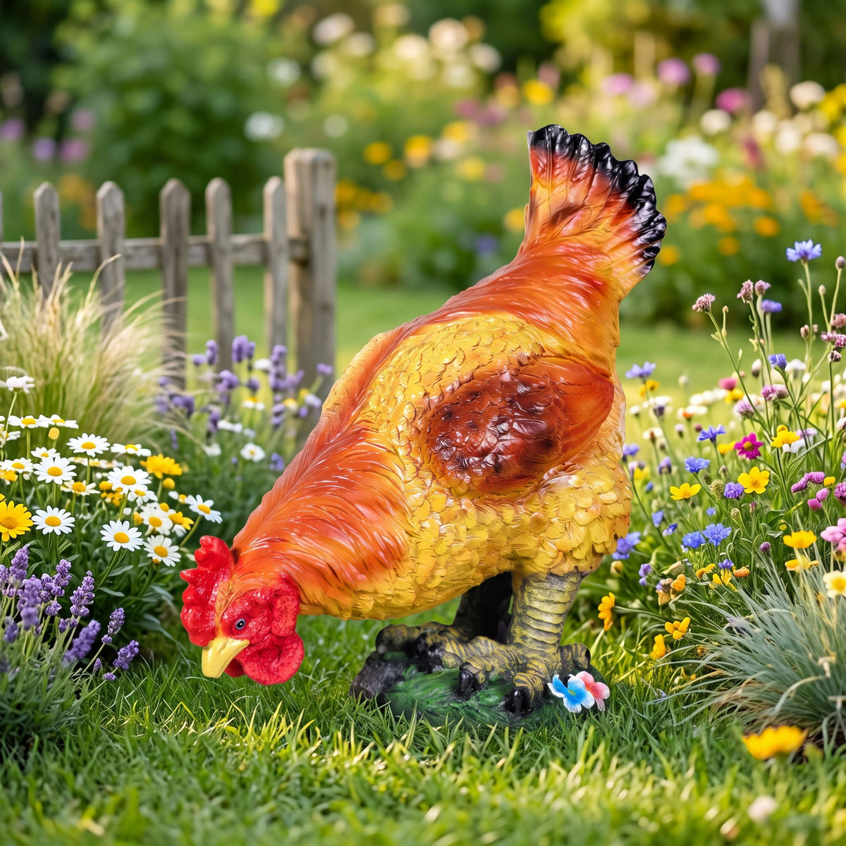 Großes Deko Huhn und Henne – lebensechte Gartenfigur, 55 cm
