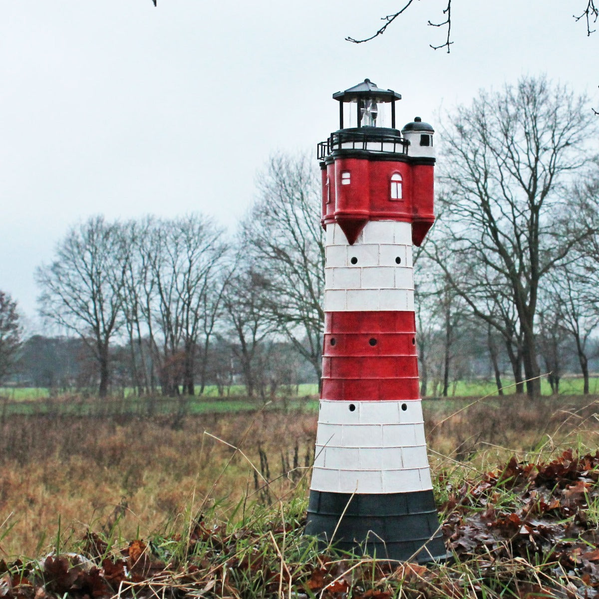 Leuchtturm Roter Sand Solar Leuchtturm 80 cm Maritime Deko LED Beleuchtung drehend