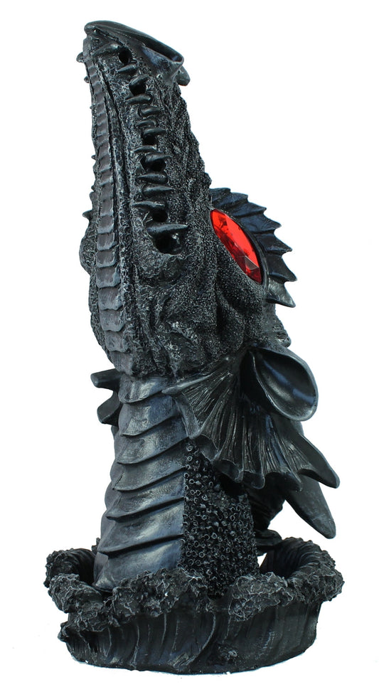 Drachenkopf Dekofigur mit rotem Auge – schwarze Gothic Skulptur