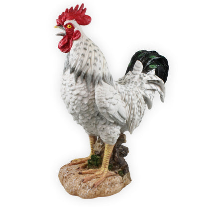 Deko Hahn Figur 47 cm weiß – detailreiche Gartenfigur aus Polyresin – wetterfest & standfest – Tierfigur Landhausstil