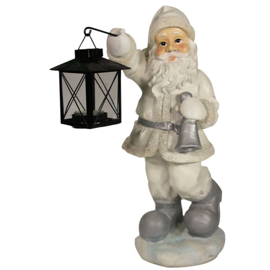 Weihnachtsmann Dekofigur mit Teelichthalter – Weiß & Silber