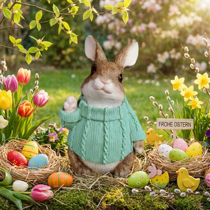 Deko Hase XL im Pullover groß – Deko Osterhase Hasenfigur sitzend, Osterdeko & Gartenfigur in versch. Farben