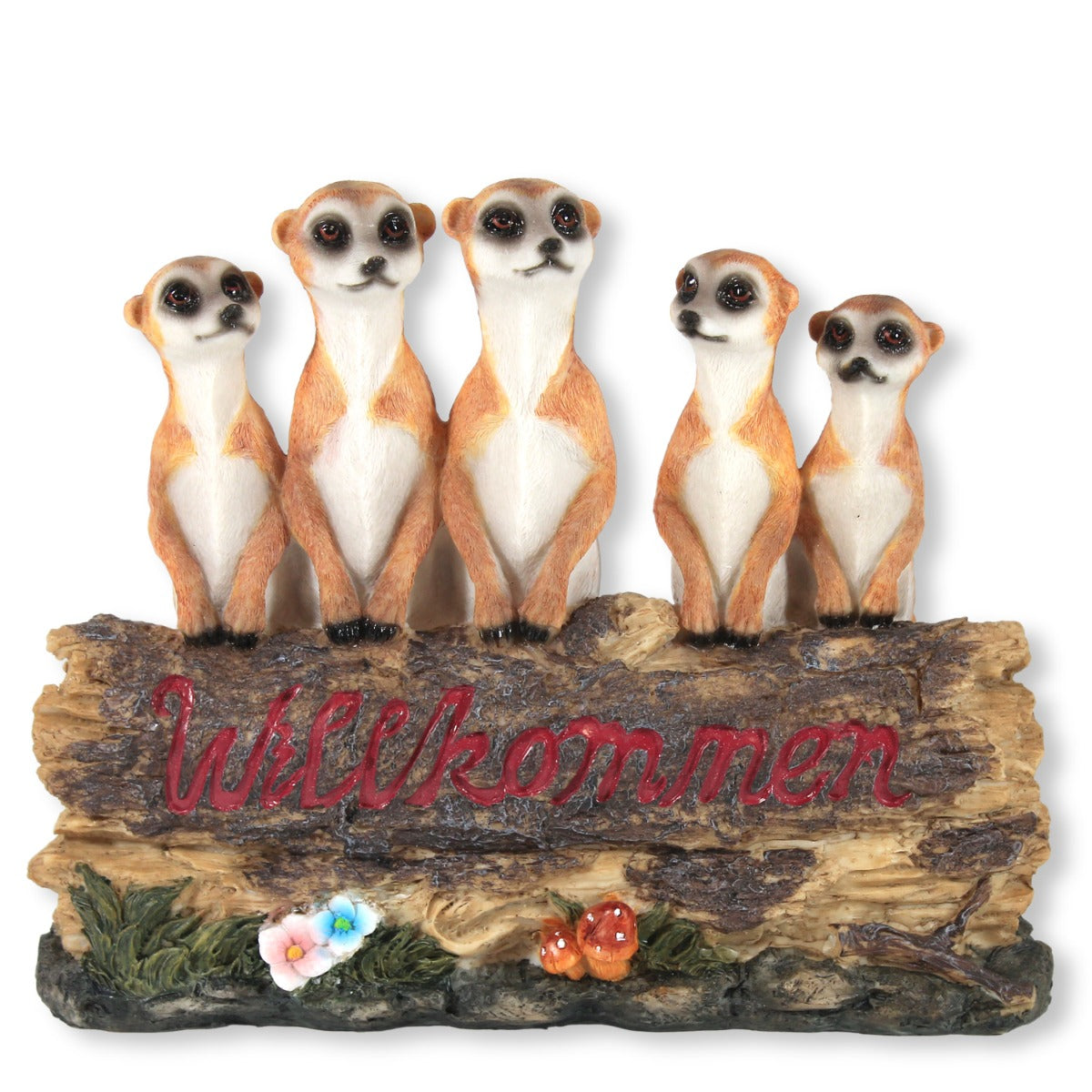 Gartenfigur Erdmännchen Familie Willkommens Schild Garten Dekoration - Qualitäts-Dekofigur