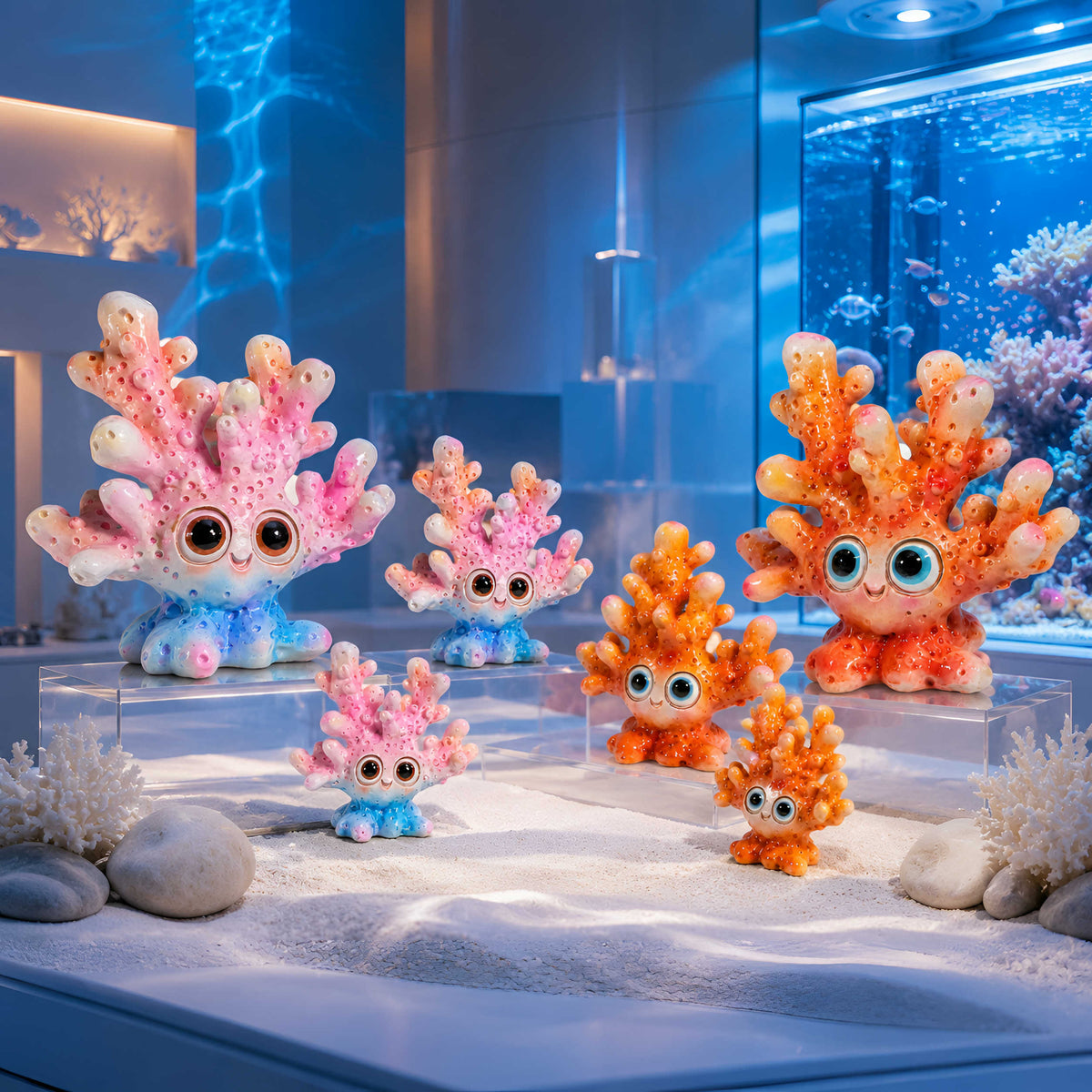 Glänzende Korallenfigur GlossiBande in Blau-Rosa oder Orange, 3 Größen