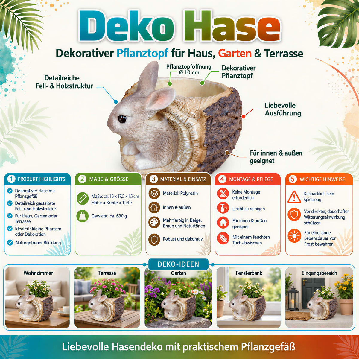 Hasen-Pflanztopf Figur aus Polyresin – Osterdeko für Haus & Garten
