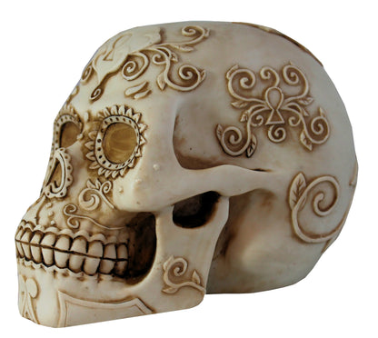 Totenkopf Dekofigur mit Sonnenblume – mystische Gothic Figur