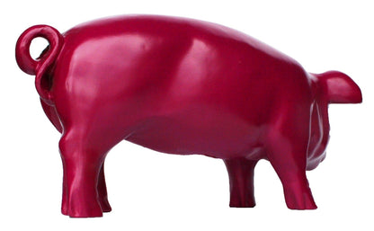 Brommel Schwein Dekofigur für den Garten – brombeerfarbenes Ferkel XXL 60 cm