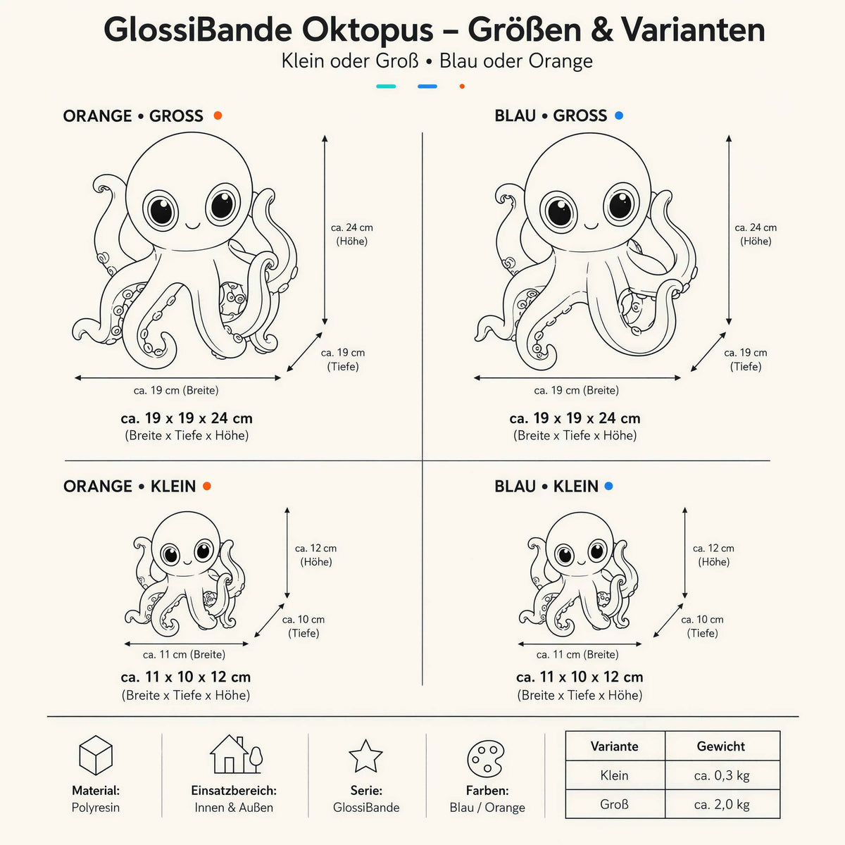 Maritime Oktopus-Deko GlossiBande Oktopus Dekofigur, glänzende Krake in 2 Größen