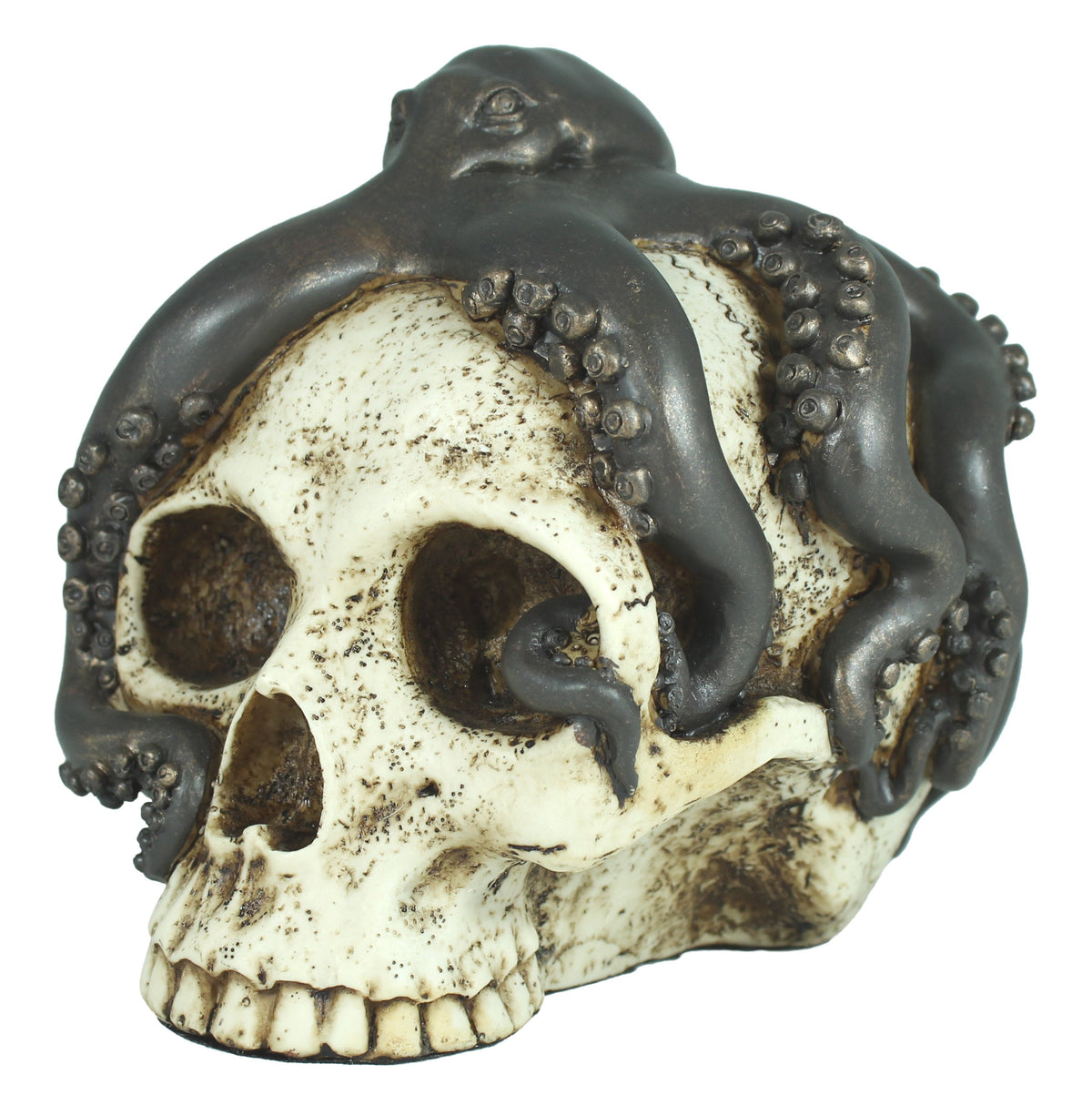 Totenkopf Dekofigur mit Tintenfisch – maritime Gothic Fantasy Figur