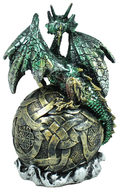 Drache auf Weltkugel als LED Dekofigur – Farbwechsler in Rot, Gelb & Blau