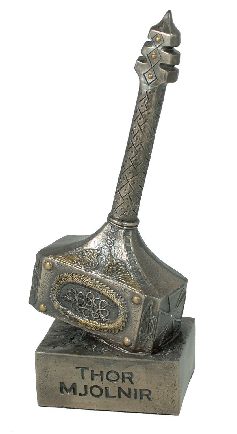 Mjölnir Thorshammer Dekofigur 26 cm – bronzierte Fantasy Skulptur