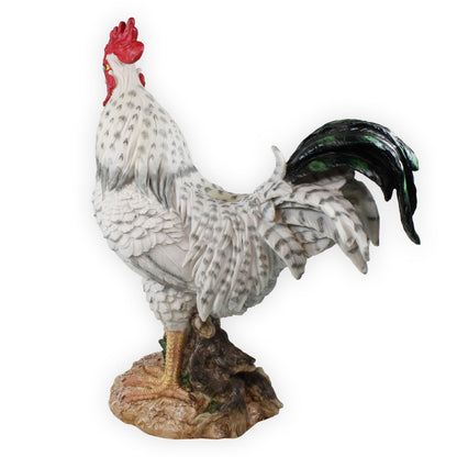 Deko Hahn Figur 47 cm weiß – detailreiche Gartenfigur aus Polyresin – wetterfest & standfest – Tierfigur Landhausstil