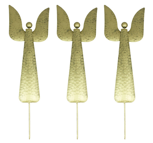 Weihnachtsengel Dekofigur Set für den Garten – 3 goldene Metallstecker