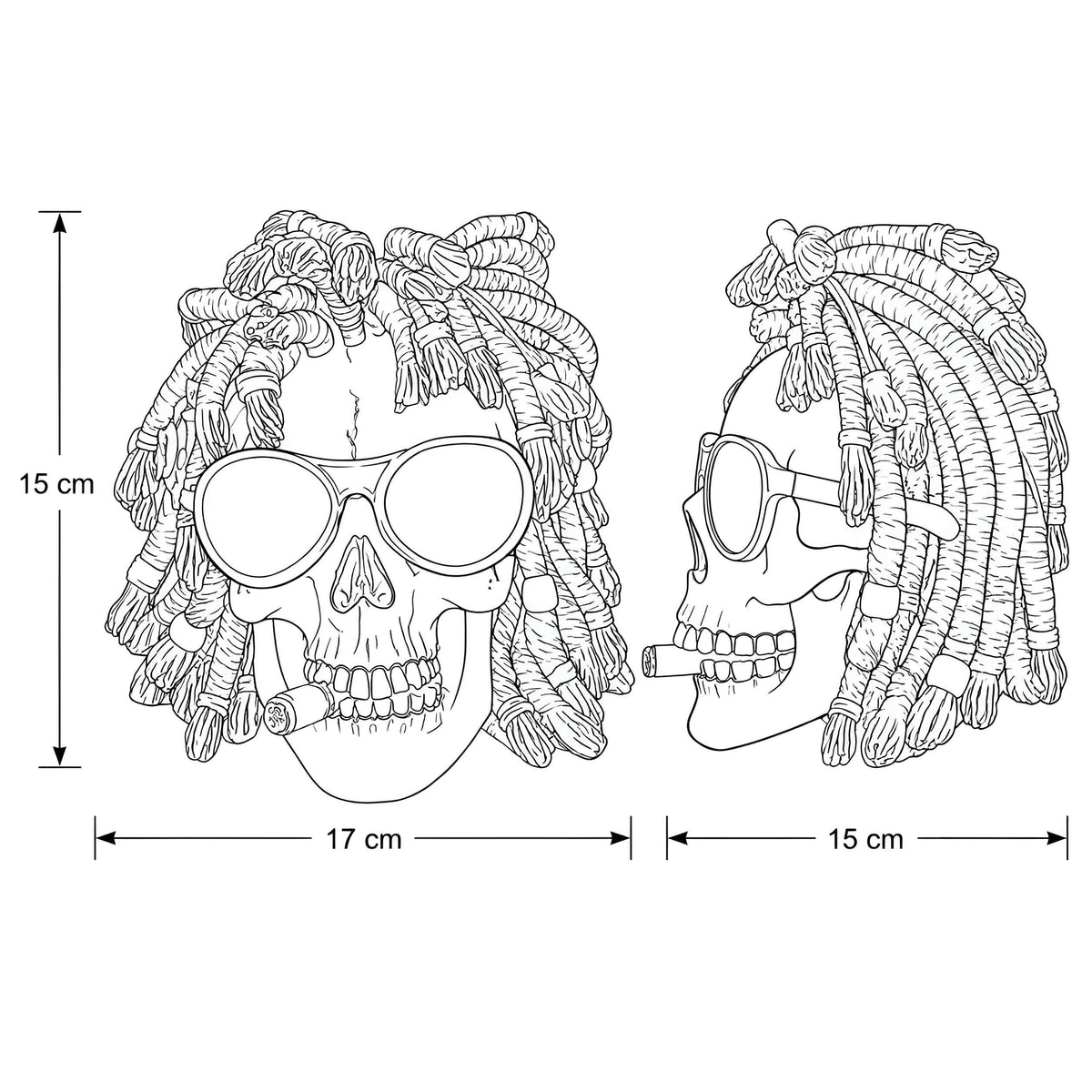 Rasta Totenkopf Dekofigur mit Sonnenbrille, Zigarre & Dreadlocks