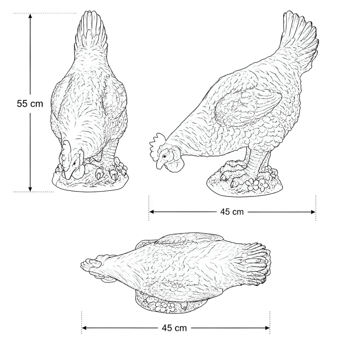 Großes Deko Huhn und Henne – lebensechte Gartenfigur, 55 cm