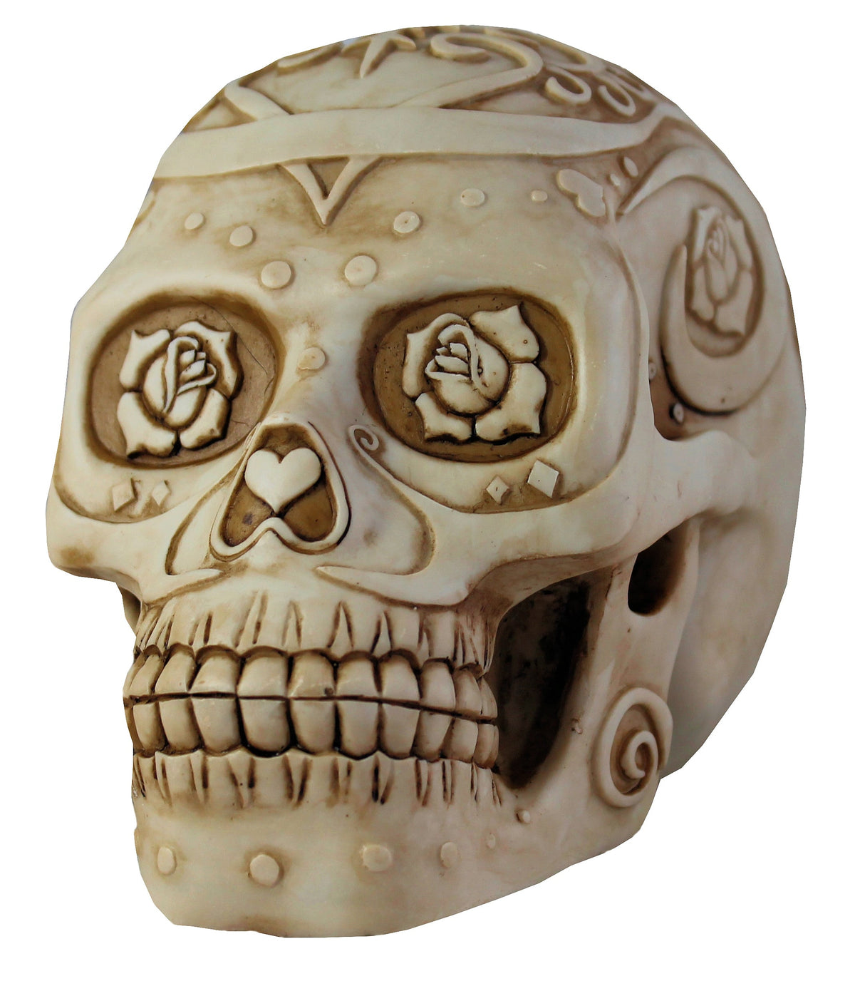 Totenkopf Dekofigur mit Rose – romantische Gothic Schädel Figur