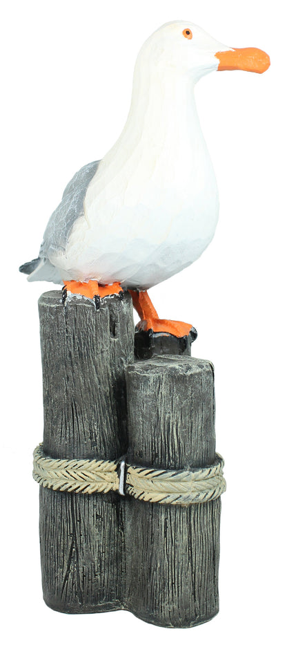 Möwe Figur Holzschnitt Optik Garten Dekoration Fensterbank Möwe auf Poller Dekofigur