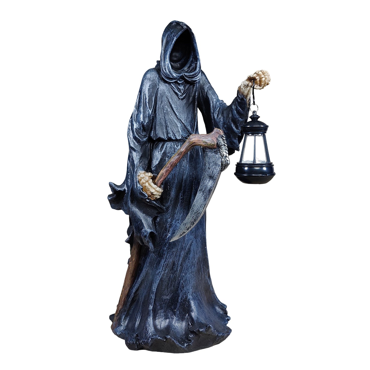 Halloween Deko Figur Sensenmann mit LED Laterne - Dekofigur Der Tod -gruselige Herbstdeko für innen