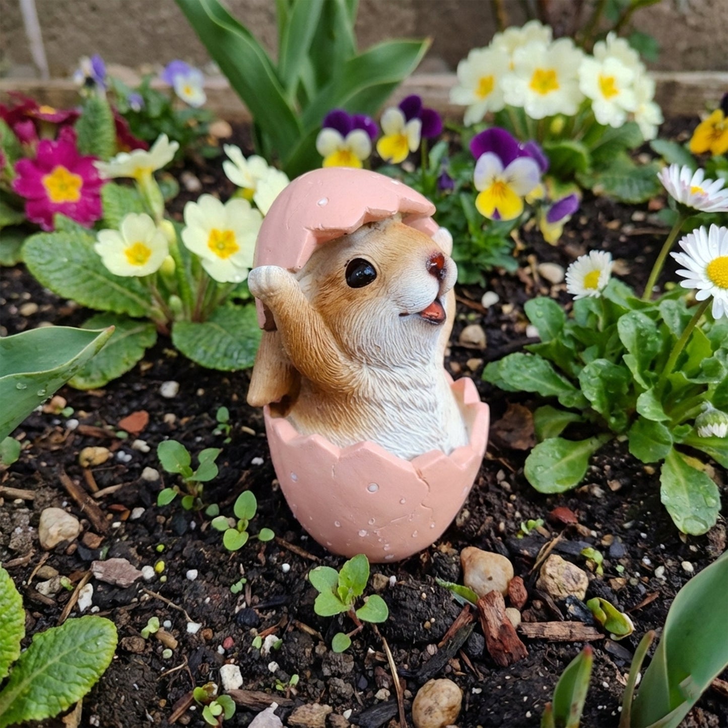 Hasenfigur im Ei als Deko Hase - Osterhase Figur für Osterdeko, Frühlingsdeko & Ostern zu Hause