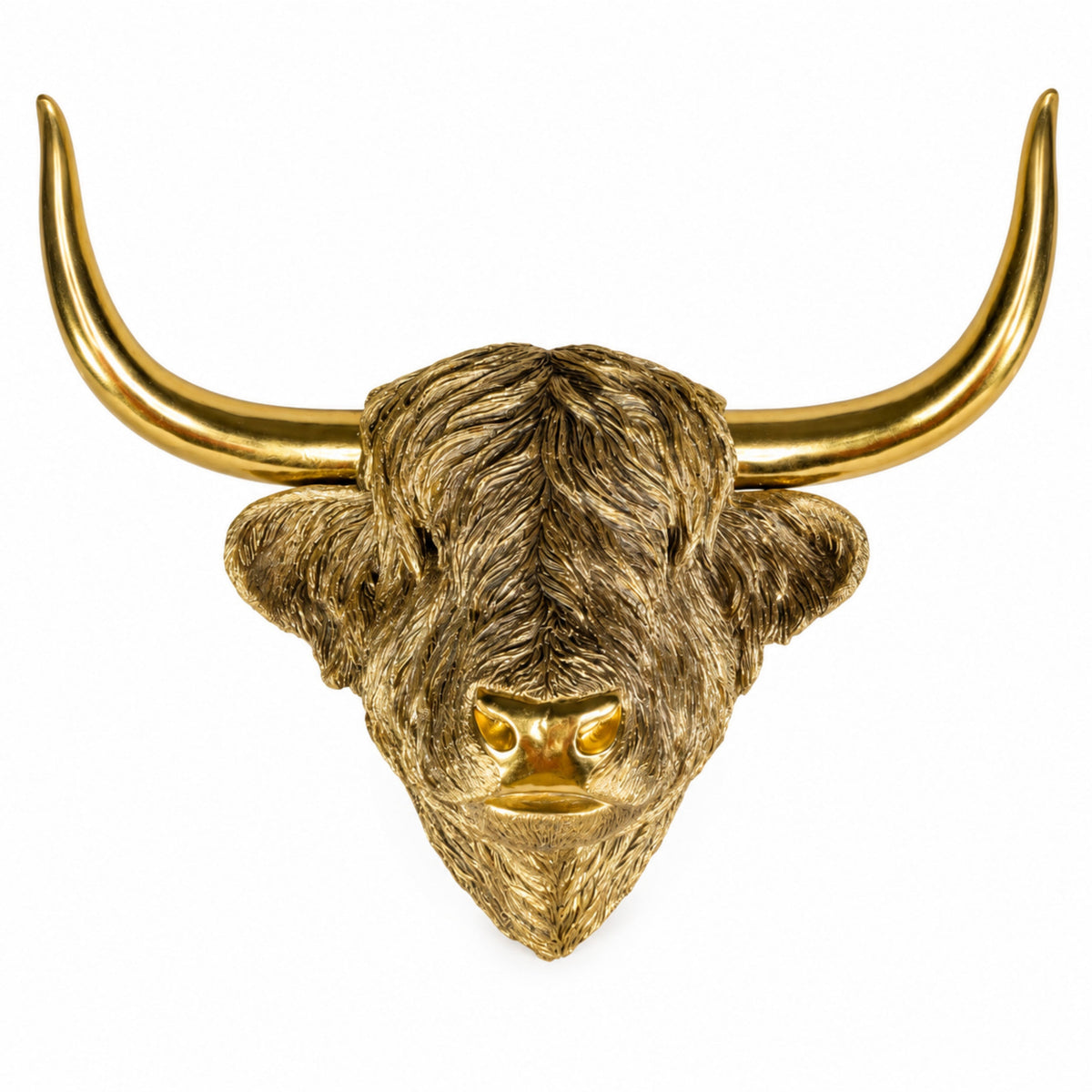 Goldener Highland Cattle Wandkopf – Hochlandrind Tierkopf als Wanddeko für Wohnraum & Flur