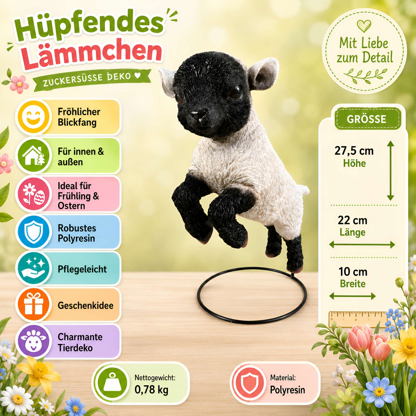 Verspieltes Lamm Dekofigur Set für den Garten – 3 Schafmotive