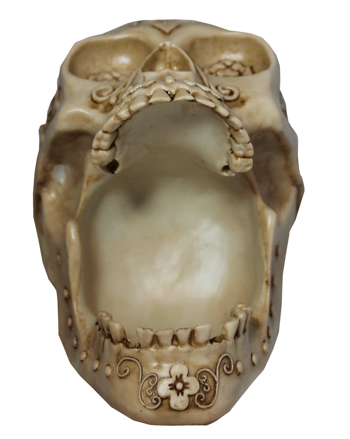 Totenkopf Dekofigur mit offenem Kiefer – mystische Gothic Figur