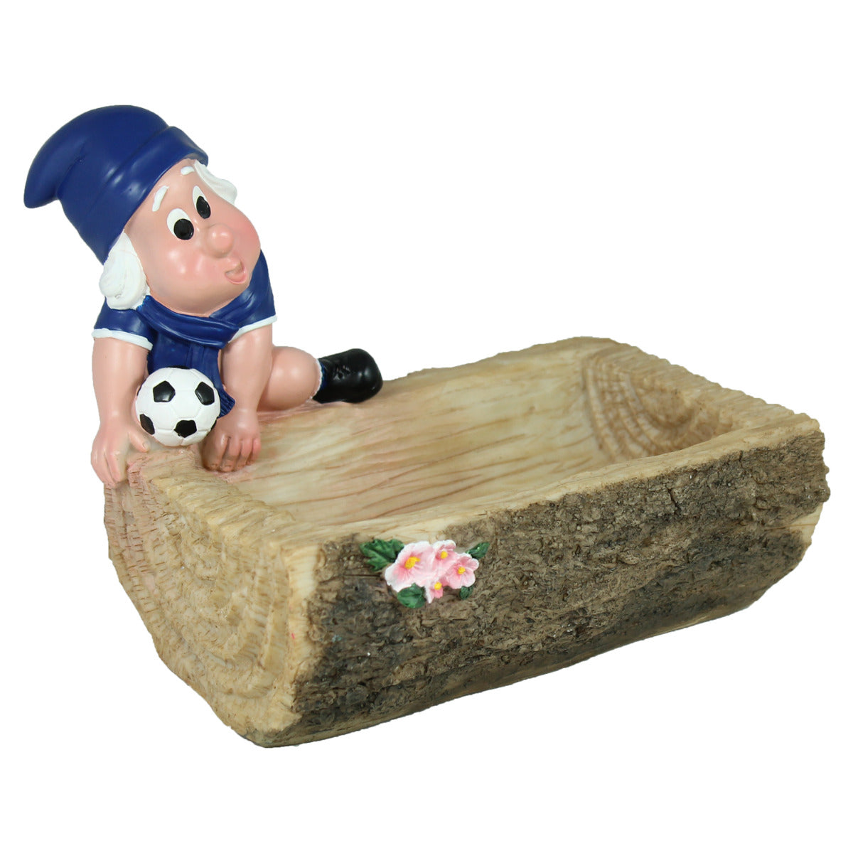 Blauer Gartenzwerg Dekofigur für den Garten – Fußballschale & Tränke
