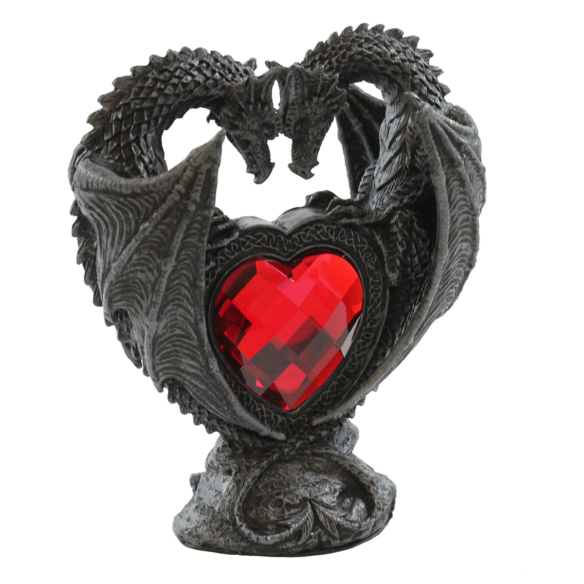 Drachenpaar Dekofigur auf Rubinherz – romantische Fantasy Figur