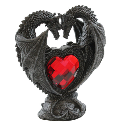 Drachenpaar Dekofigur auf Rubinherz – romantische Fantasy Figur