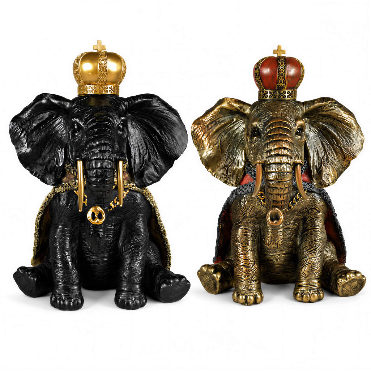Elefantenfigur mit Krone in Schwarz-Gold oder Gold-Rot