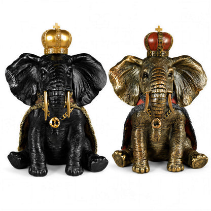 Elefantenfigur mit Krone in Schwarz-Gold oder Gold-Rot