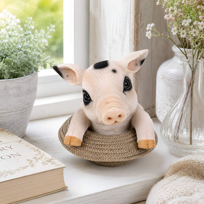 Glücksschwein Figur im Strohhut – Schweine Deko für Haus und Garten