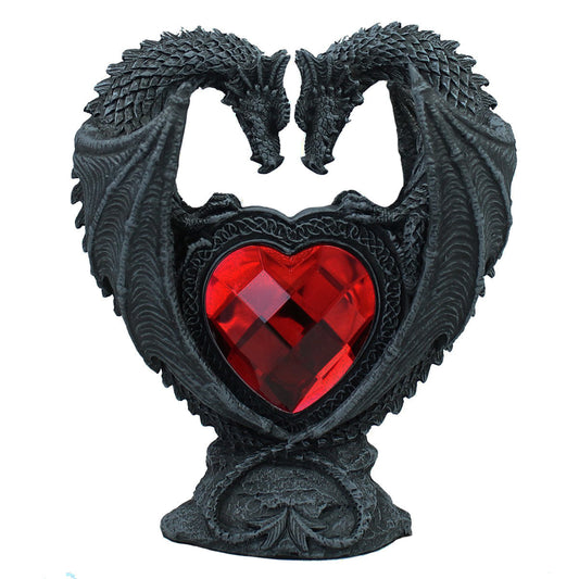 Drachenpaar Dekofigur auf Rubinherz – romantische Fantasy Figur