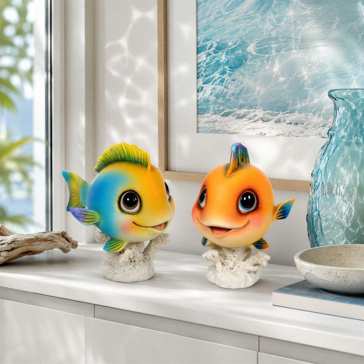 Glänzende Fischfigur GlossiBande in Blau oder Orange – maritime Deko innen & außen