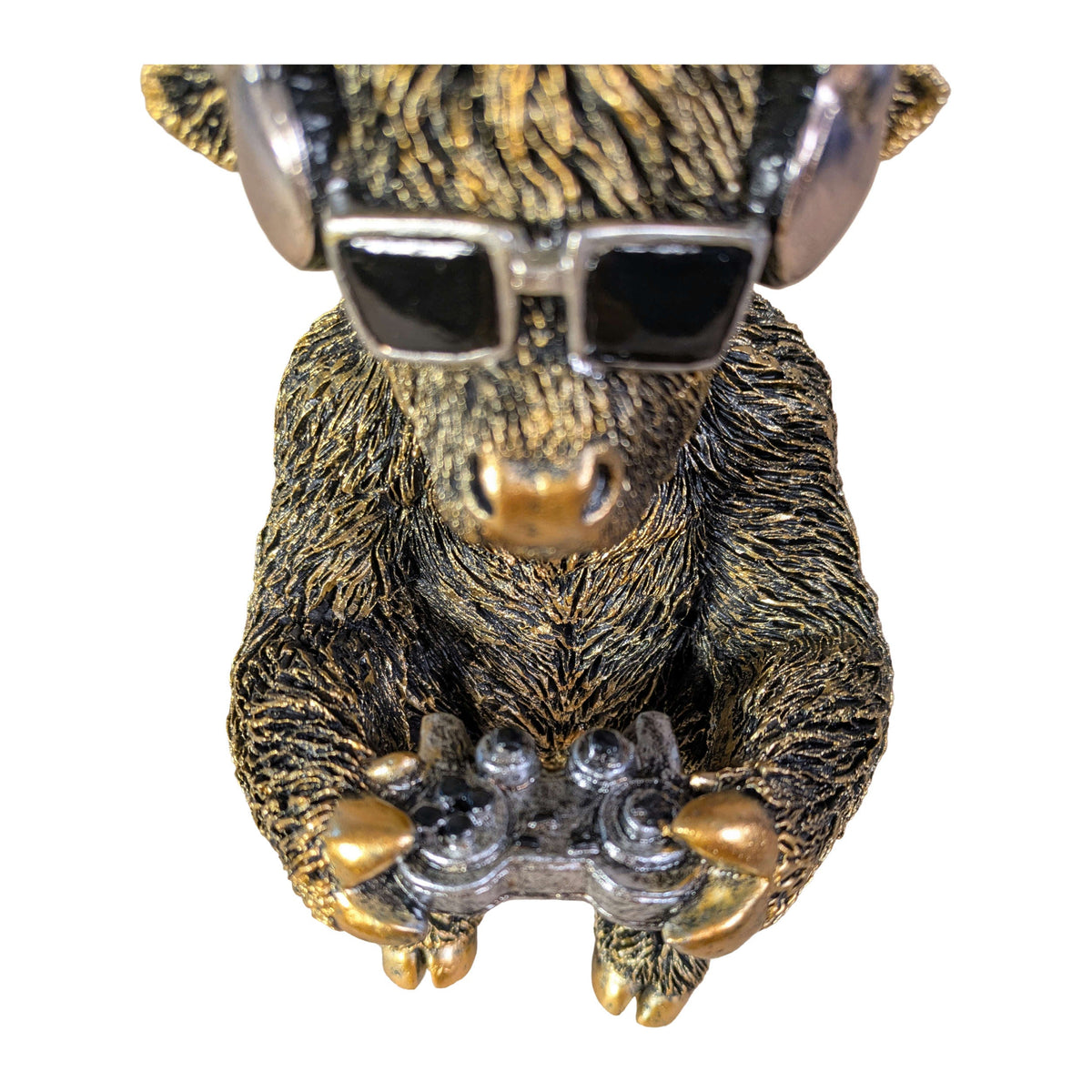 Highland-Cattle-Gamerfigur Kuh-Deko mit Headset & Controller, Goldlook Kuhfigur