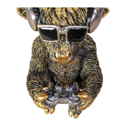 Highland-Cattle-Gamerfigur Kuh-Deko mit Headset & Controller, Goldlook Kuhfigur