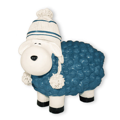 Buntes Deko Schaf blau mit Mütze Gartenfigur Schaf Dekofigur Schaf lustige Schafe