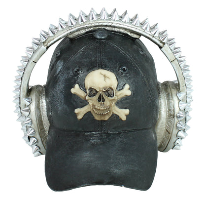 Totenkopf Dekofigur mit Cappy & Kopfhörer – Gothic Schädel