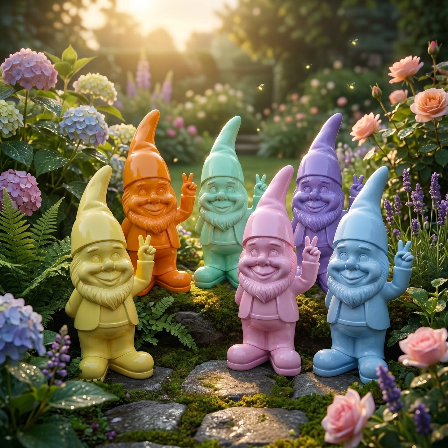Peace Gartenzwerg Dekofigur für den Garten – Pastell Hochglanz, 2 Größen
