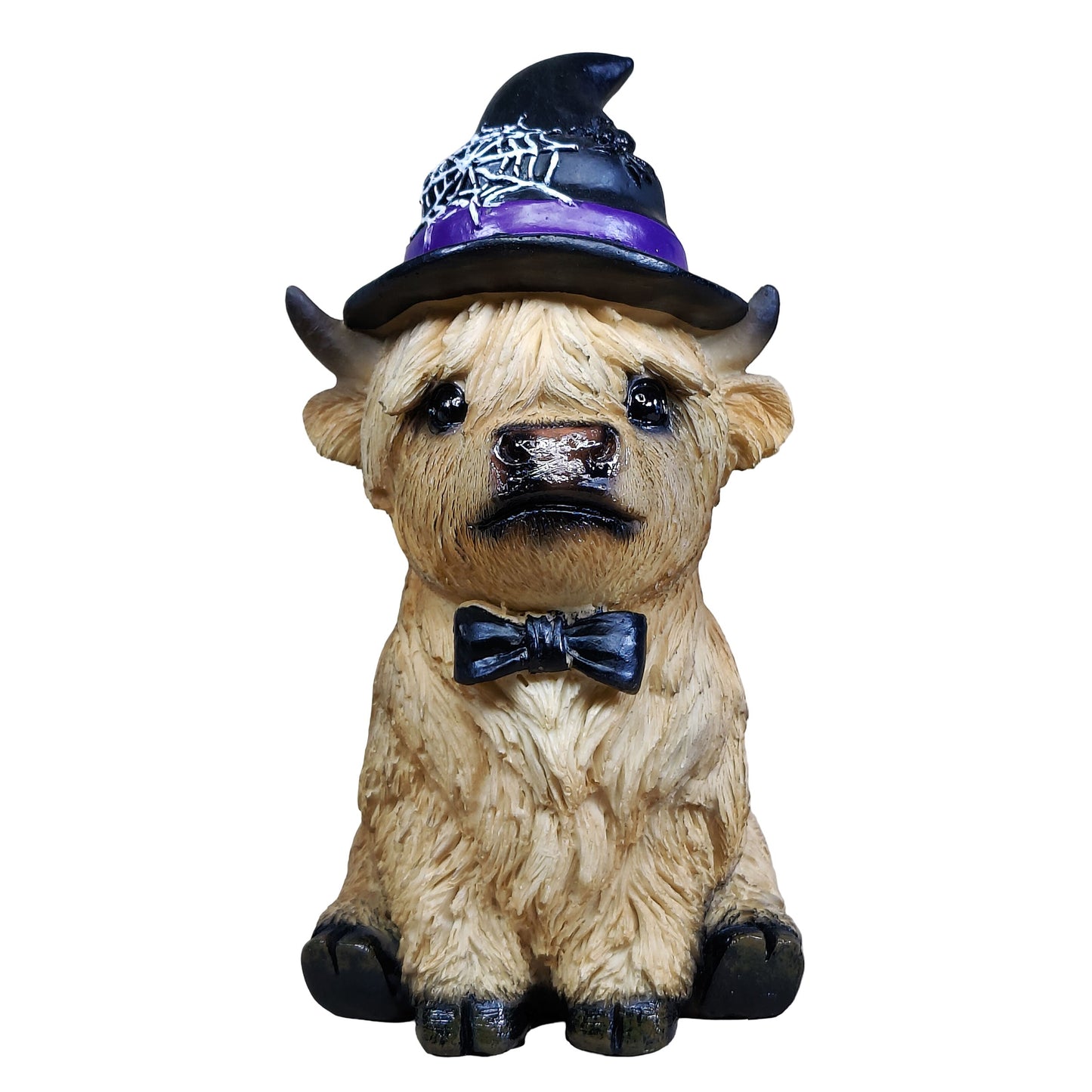 Dekofigur Highland Cattle Halloween – handbemalte Polyresinfigur für Herbst- & Halloween-Deko