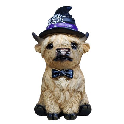 Dekofigur Highland Cattle Halloween – handbemalte Polyresinfigur für Herbst- & Halloween-Deko