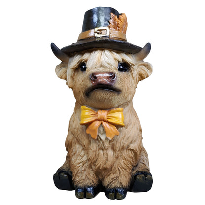 Dekofigur Highland Cattle Halloween – handbemalte Polyresinfigur für Herbst- & Halloween-Deko