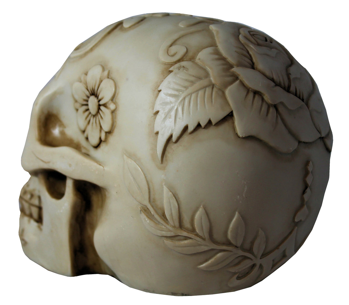 Totenkopf Dekofigur mit Blumenmotiv – Gothic Schädel für Wohnung