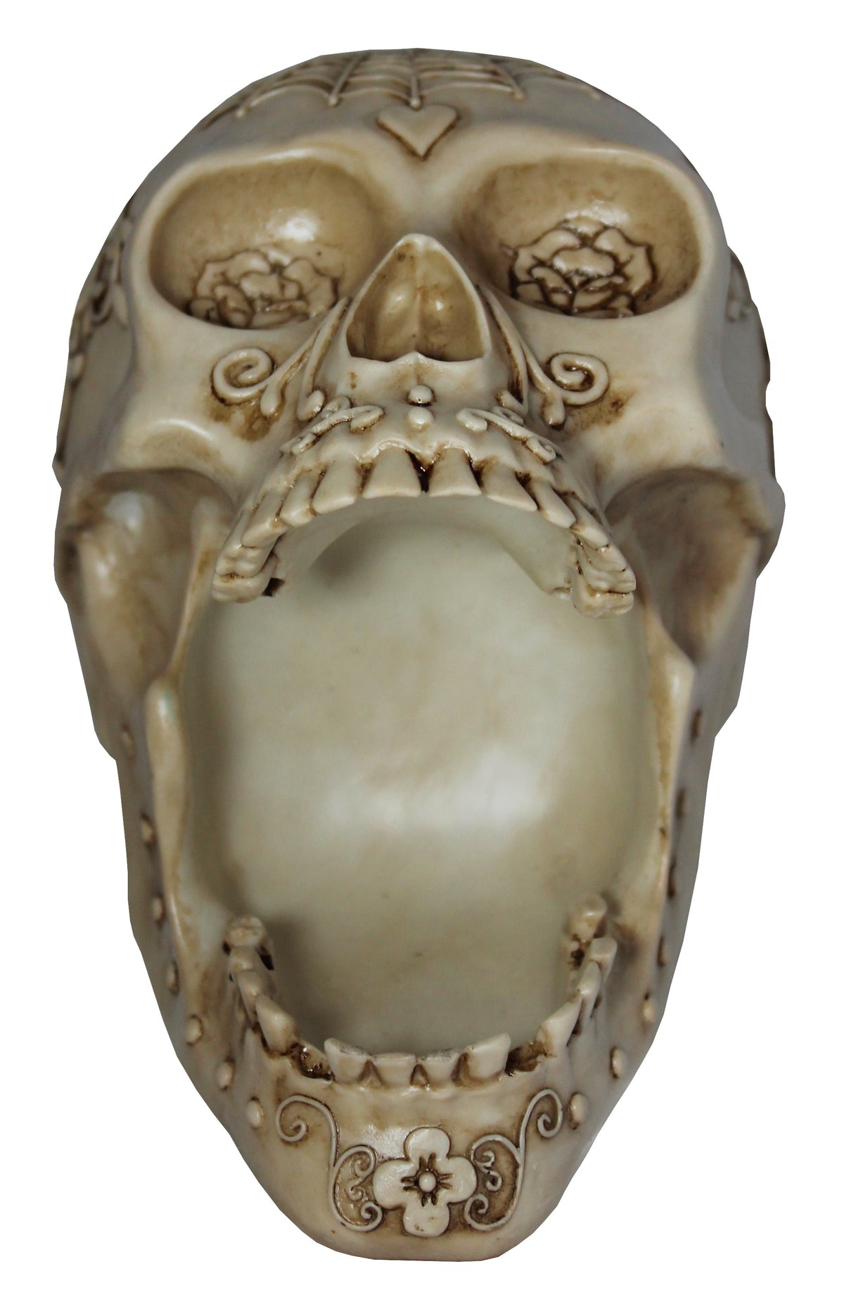 Totenkopf Dekofigur mit offenem Kiefer – mystische Gothic Figur