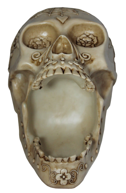 Totenkopf Dekofigur mit offenem Kiefer – mystische Gothic Figur