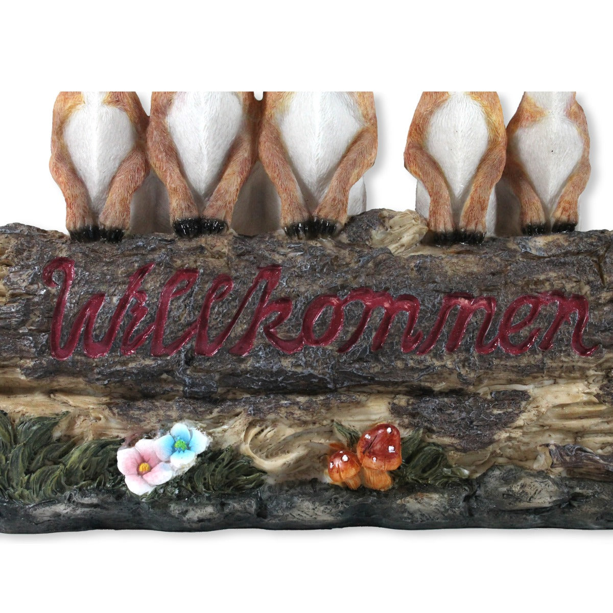 Gartenfigur Erdmännchen Familie Willkommens Schild Garten Dekoration - Qualitäts-Dekofigur