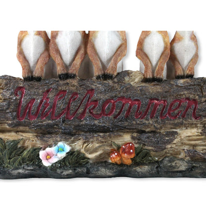 Gartenfigur Erdmännchen Familie Willkommens Schild Garten Dekoration - Qualitäts-Dekofigur